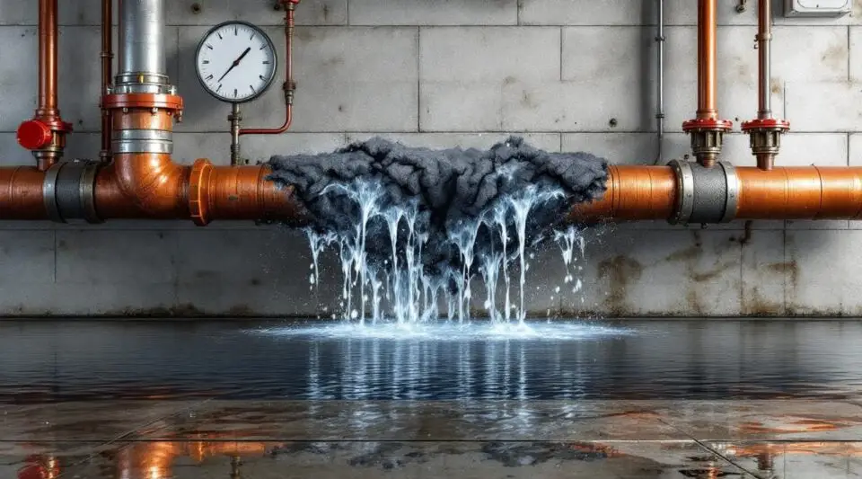 Restoration technicians using industrial water extractors in a flooded Omaha commercial facility after a pressurized pipe failure.
