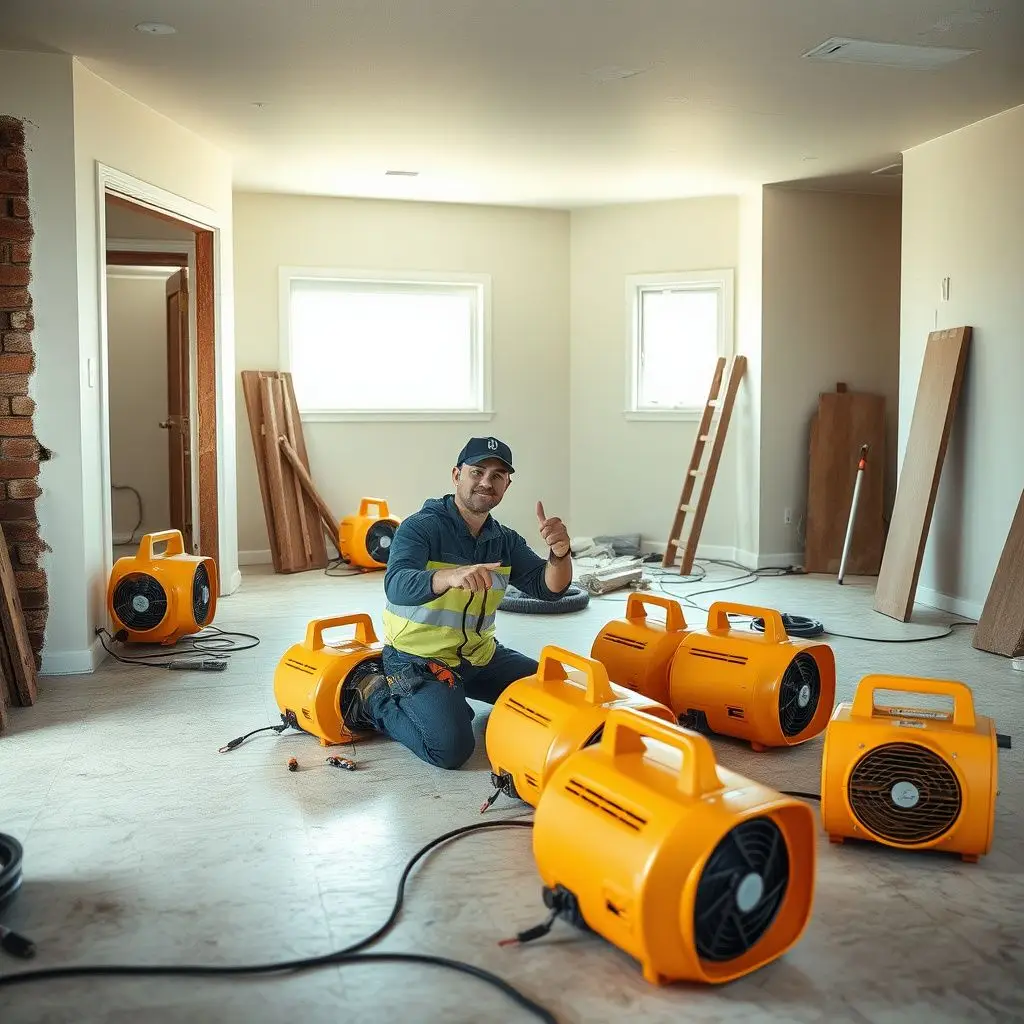 A restoration technician using a thermal imaging camera to detect hidden moisture behind a basement wall in an Elkhorn home.