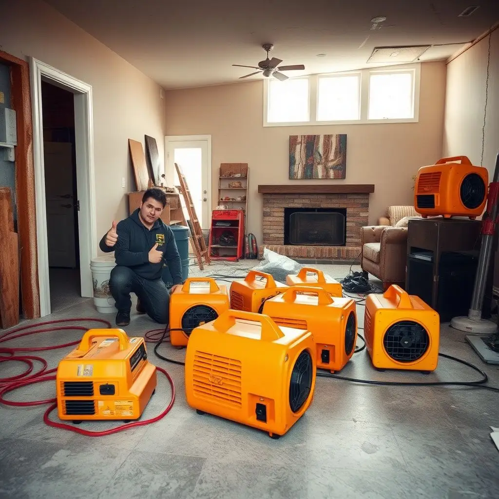 A technician using a thermal imaging camera to detect hidden moisture behind a finished basement wall in a Bellevue home.